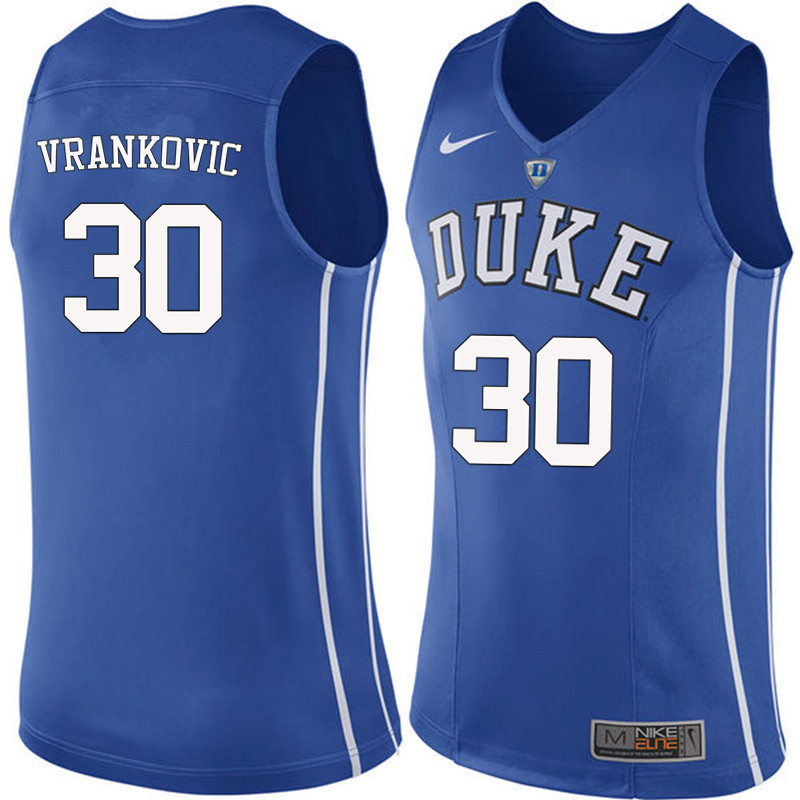 Men #30 Antonio Vrankovic Duke Blue Devils College Basketball Jerseys-Blue